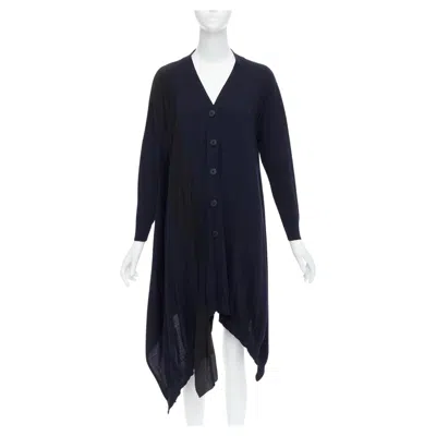Pre-owned Stella Mccartney 2017 Navy Contrast Material High Low Cardigan It34 Xs In Blue