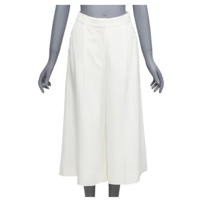 Pre-owned Stella Mccartney 2017 White Silk Lined Front Pleats Culotte Pants It34 Xxs
