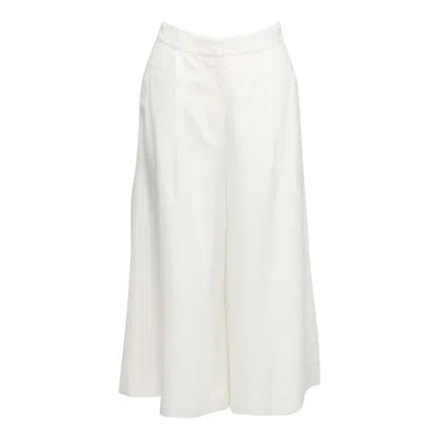 Pre-owned Stella Mccartney 2017 White Silk Lined Front Pleats Culotte Pants It34 Xxs