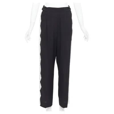 Pre-owned Stella Mccartney 2018 100% Silk Black White Lace Trim Pants It36 Xxs