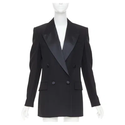 Pre-owned Stella Mccartney 2023 Black Wool Satin Double Breasted Tuxedo Blazer It38 Xs