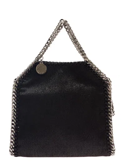 Stella Mccartney '3chain' Mini Black Tote Bag With Logo Engraved On Charm In Vegan Leather Woman