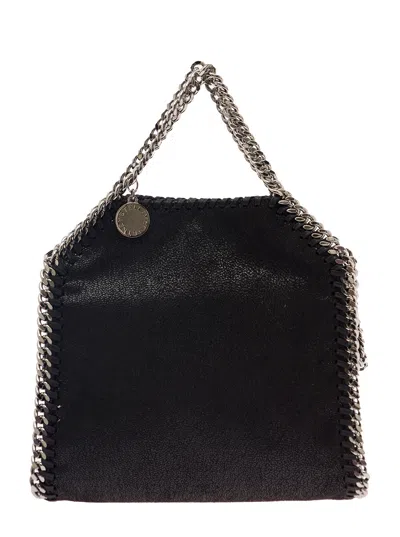 Stella Mccartney '3chain' Mini Black Tote Bag With Logo Engraved On Charm In Vegan Leather Woman In Multicolor