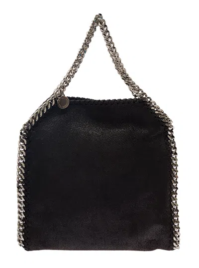Stella Mccartney 3chain Tiny Black Tote Bag With Logo Engraved On Charm In Faux Leather Woman