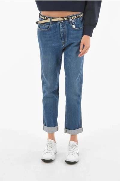 Stella Mccartney 5 Pocket Logoed Belt Straight Fit Denims In Blue