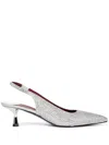 Stella Mccartney Crystal-embellished Kitten Heel Slingbacks In Silver