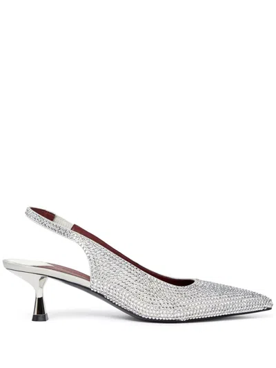 Stella Mccartney Crystal-embellished Kitten Heel Slingbacks In Pure White