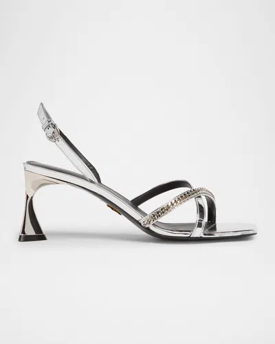 Stella Mccartney Elsa Embellished Mirrored Slingback Sandals In Silver