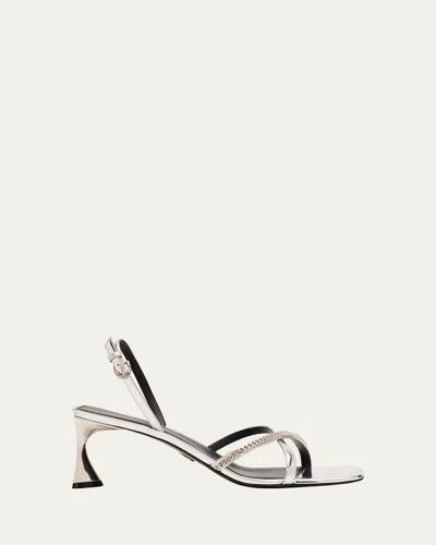 Stella Mccartney Elsa Embellished Mirrored Slingback Sandals In Silver