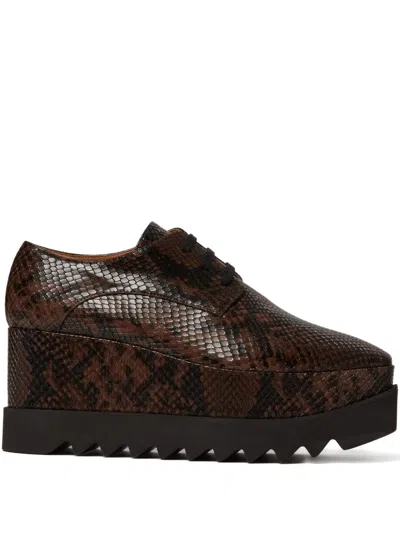 Stella Mccartney 80mm Elyse Snakeskin-effect Platform Derby Shoes In Brown