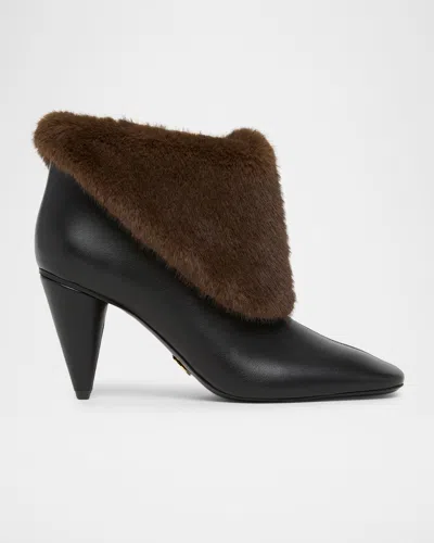 Stella Mccartney 80mm Faux-fur Cuff Ankle Boots In Black