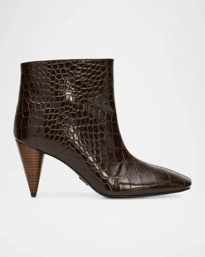 Stella Mccartney 85mm Croc-embossed Vegan Leather Ankle Boots In Brown