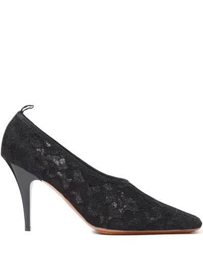 Stella Mccartney 95mm Floral-lace Squared-toe Pumps In Black