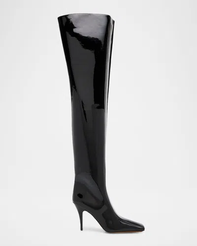 Stella Mccartney 95mm Square-toe Patent Over-the-knee Boots In Black