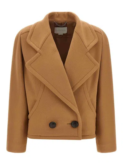 Stella Mccartney Double Breasted Coat Tailored Cropped Style In Brown
