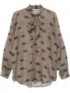 Stella Mccartney Lips Print Tie Neck Blouse In Green