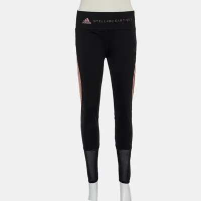 Pre-owned Stella Mccartney Adidas Stella Mccartney X Adidas Black/pink Perforated Knit Leggings L