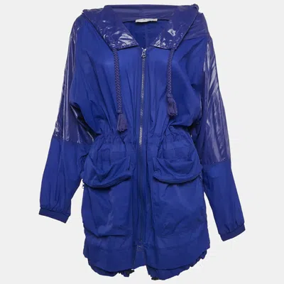 Pre-owned Stella Mccartney Adidas X  Blue Coated Nylon Cinched Waist Windbreaker Hoodie Jacket Xs