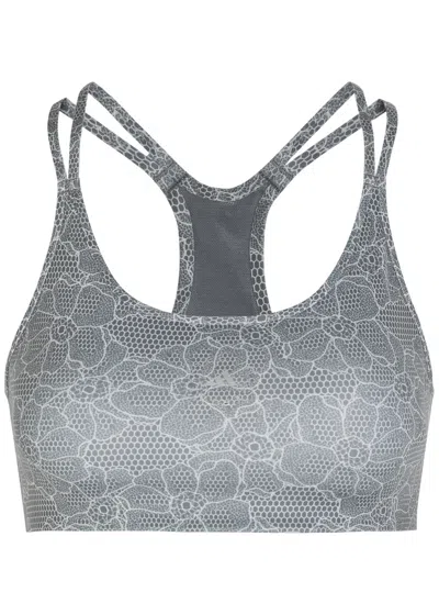 Stella Mccartney Adidas X  Printed Stretch-jersey Training Bra In Gray