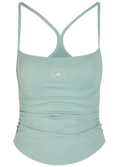 Stella Mccartney Adidas X  Studio Logo Cropped Stretch-jersey Top In Blue