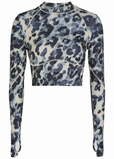 Stella Mccartney Truepurpose Training Leopard Print Long-sleeve Cropped Top In Blue