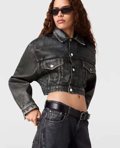 Stella Mccartney Aged Paneled Cropped Denim Jacket In Black