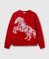 Stella Mccartney Oversized Distressed Jacquard-knit Wool-blend Fleece Sweater In Red