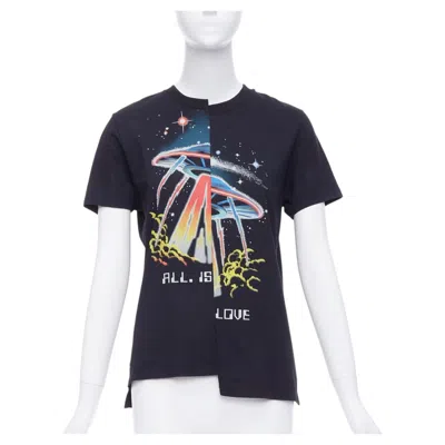 Pre-owned Stella Mccartney All Is Love Ufo Black Bias Cut Cotton Tshirt It38 Xs
