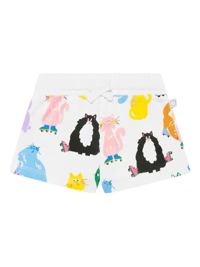 Stella Mccartney Babies' All-over Cat Print Shorts In White