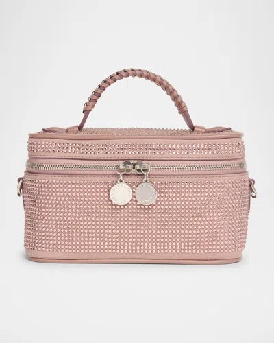 Stella Mccartney Allover Crystal Vegan Suede Cosmetic Case In Dusty Pink