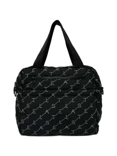 Stella Mccartney Babies' All-over Logo Tote Bag In Black