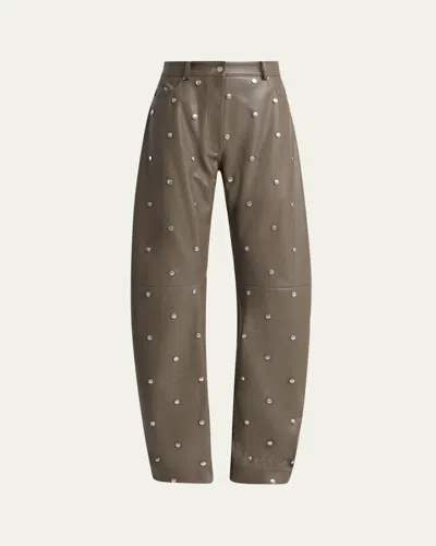 Stella Mccartney Alter Mat Faux-leather Studded Barrel-leg Pants In Green