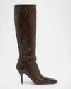Stella Mccartney Snakeskin Embossed Square Toe Knee High Boot In Brown