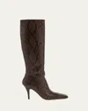 Stella Mccartney Snakeskin Embossed Square Toe Knee High Boot In Brown