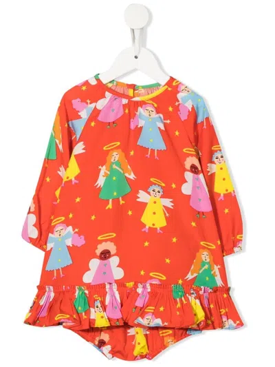 Stella Mccartney Babies' Angel-print Ruffled Dress In 红色