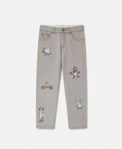 Stella Mccartney Animal Embroidered Denim Jeans In Grey