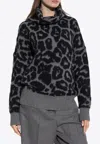 Stella Mccartney Leopard Print Turtleneck Sweater In Wool In Gray