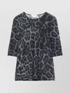 Stella Mccartney Leopard Print Short Sleeve Top With Classic Crew Neck In Blue