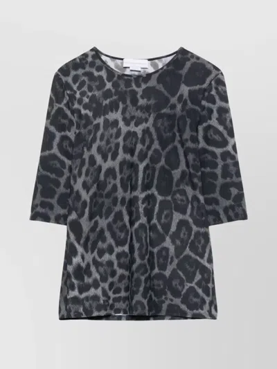 Stella Mccartney Animal Print Crewneck Top Three Quarter Sleeves In Blue