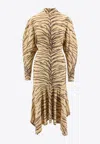 Stella Mccartney Tiger Print Handkerchief Midi Dress In Beige