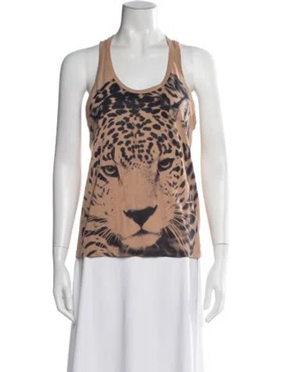 Pre-owned Stella Mccartney Animal Print Scoop Neck Top In Brown
