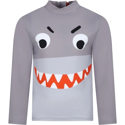 Stella Mccartney Kids' Anti-uv Grey T-shirt For Boy With Shark