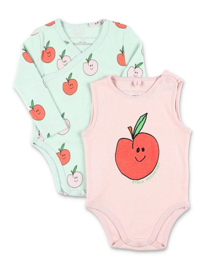 Stella Mccartney Babies' Apple Print Bodysuit And Sleepsuit Set In Multicolor