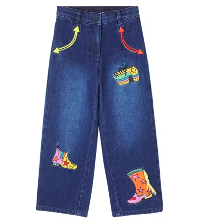 Stella Mccartney Kids' Appliqué Wide-leg Jeans In Blue