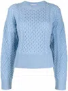 Stella Mccartney Aran Cable Knit Sweater In Virgin Wool In Blue