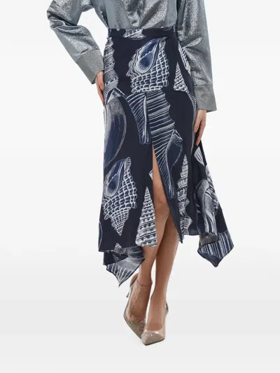 Stella Mccartney Ariah Patterned Satin Midi Skirt In Blue