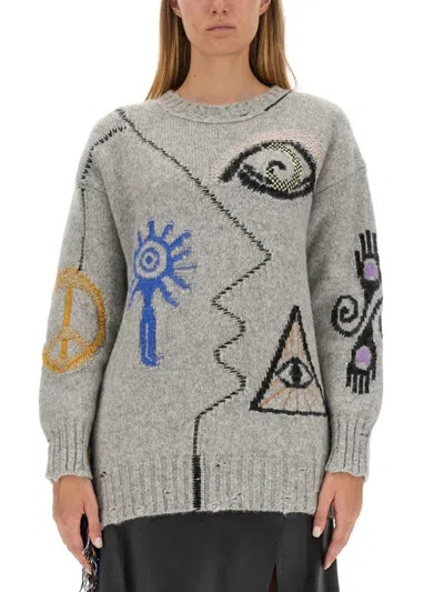 Stella Mccartney Stella Mc Cartney Folk Artwork Alpaca Sweater In Grey