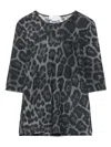 Stella Mccartney Leopard Print Short Sleeve Top With Classic Crew Neck In Blue