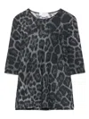 Stella Mccartney Leopard Print Short Sleeve Top With Classic Crew Neck In Blue