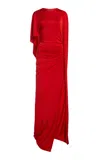 Stella Mccartney Draped Asymmetric Sleeve Gown In Red